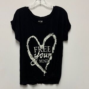 Apt. 9 Black Tee with Heart and Text Design